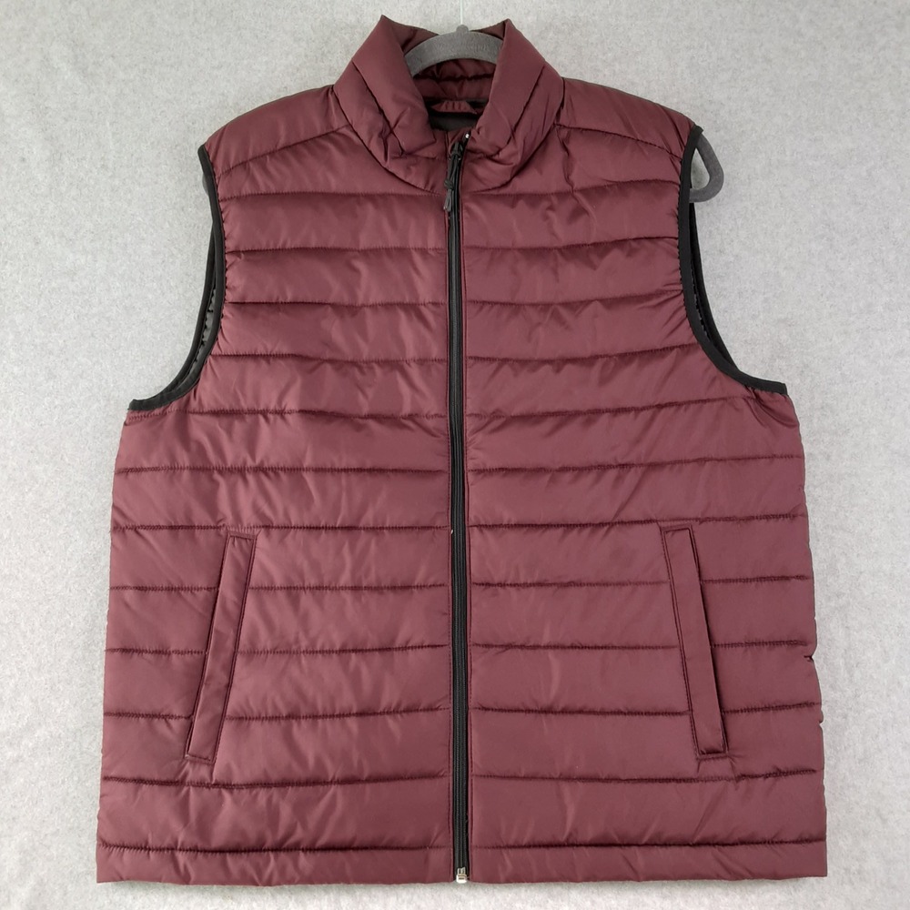 Aeropostale Remixed Down Puffer Vest Mens Medium Burgundy Quilted Recycled Fill